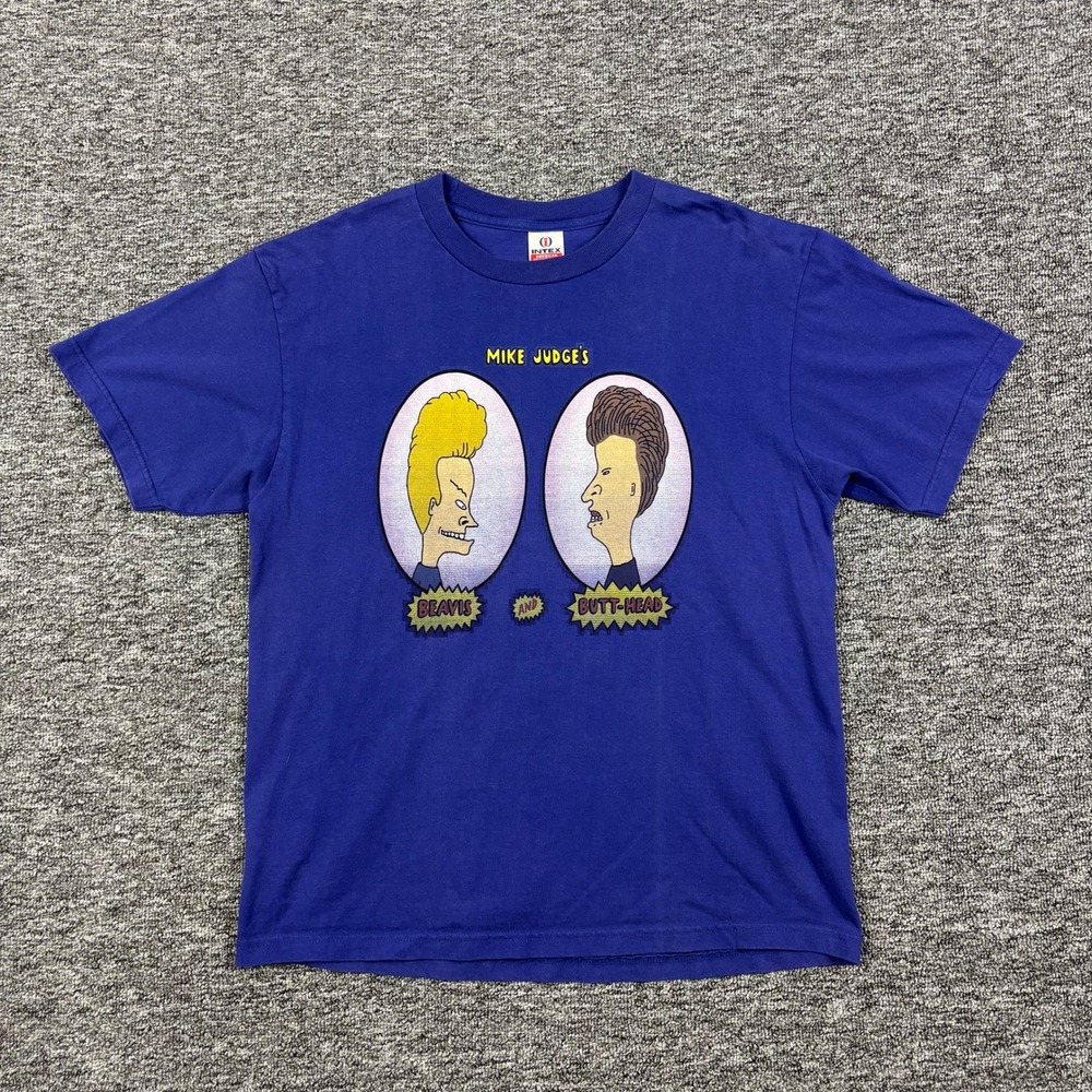 Vintage 90s Intex Beavis and Butt-Head Cartoon Blue Graphic T-Shirt Mens Large